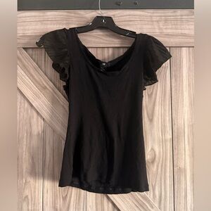 H&M Black Ruffle Sleeve Top